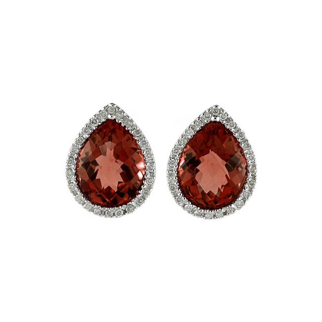 14K White Gold 9x11 mm Pear Garnet and Diamond Earrings