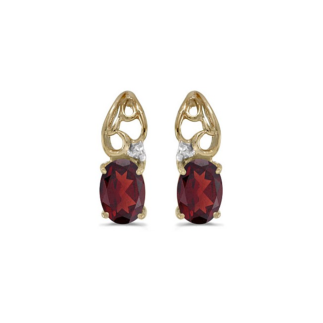 14k Yellow Gold Oval Garnet And Diamond Earrings