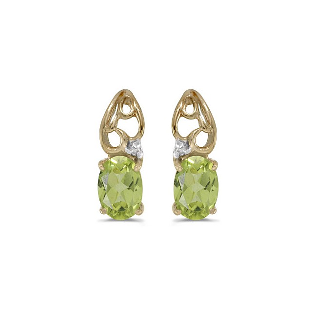 14k Yellow Gold Oval Peridot And Diamond Earrings