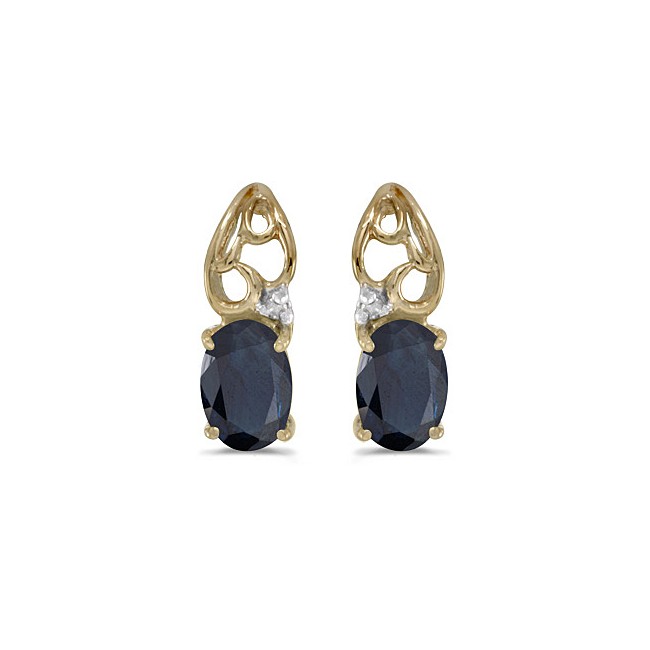 14k Yellow Gold Oval Sapphire And Diamond Earrings