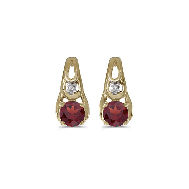 14k Yellow Gold Round Garnet And Diamond Earrings