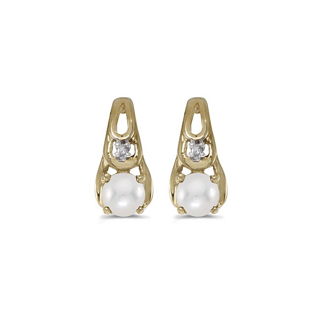 14k Yellow Gold Pearl And Diamond Earrings