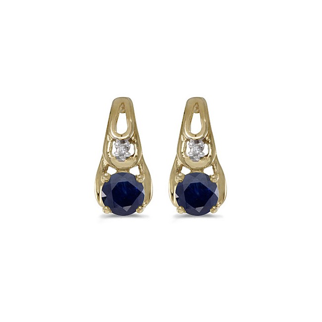 14k Yellow Gold Round Sapphire And Diamond Earrings