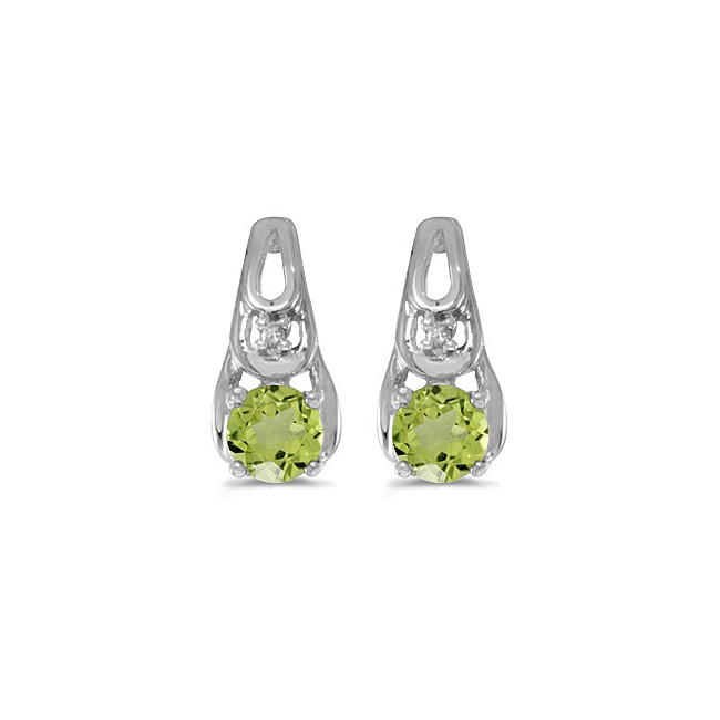 14k White Gold Round Peridot And Diamond Earrings