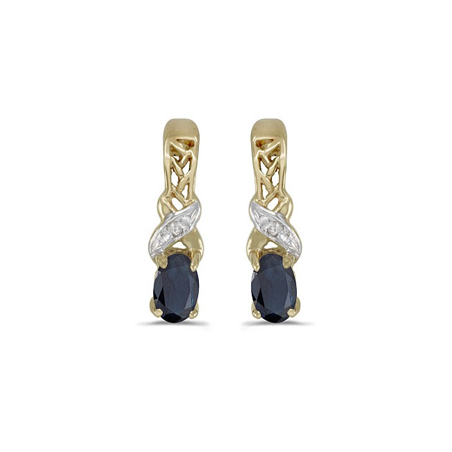 14k Yellow Gold Oval Sapphire And Diamond Earrings