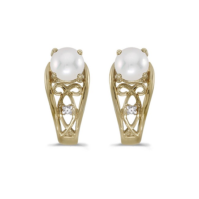 14k Yellow Gold Pearl And Diamond Earrings
