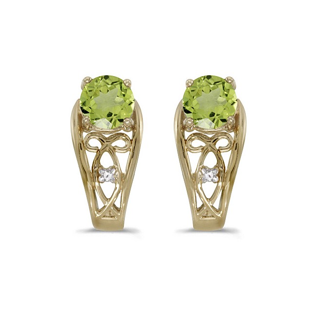 14k Yellow Gold Round Peridot And Diamond Earrings