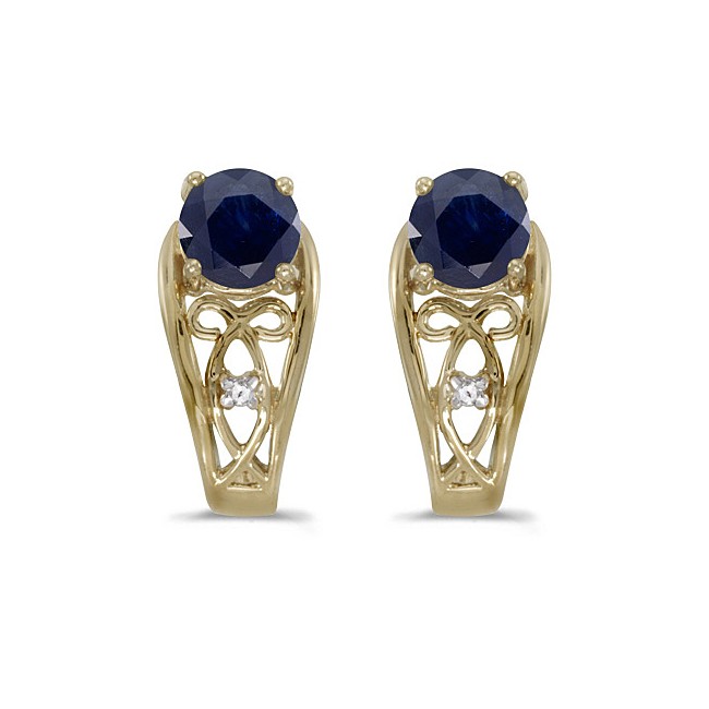 14k Yellow Gold Round Sapphire And Diamond Earrings
