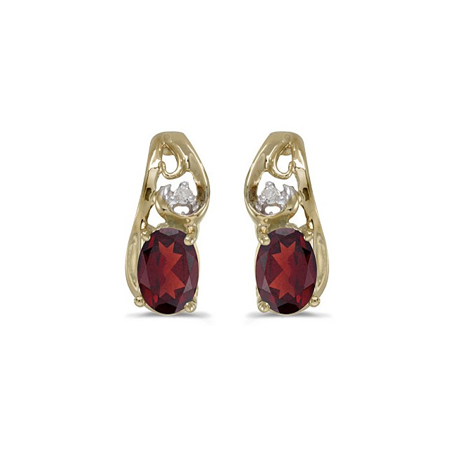 14k Yellow Gold Oval Garnet And Diamond Earrings