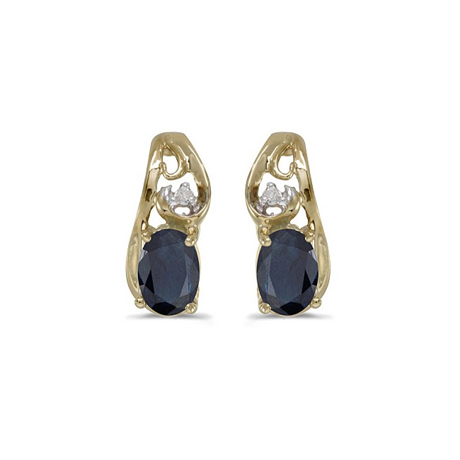 14k Yellow Gold Oval Sapphire And Diamond Earrings