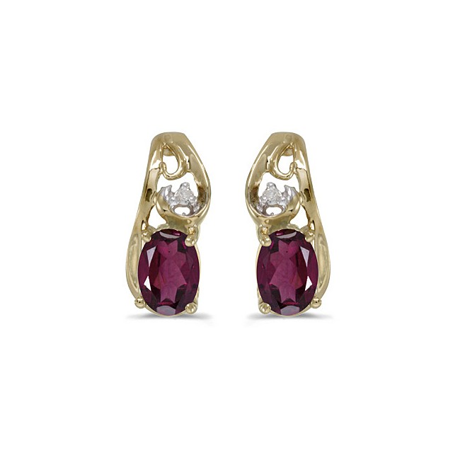 14k Yellow Gold Oval Rhodolite Garnet And Diamond Earrings