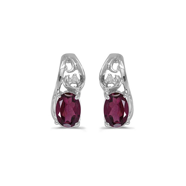 14k White Gold Oval Rhodolite Garnet And Diamond Earrings