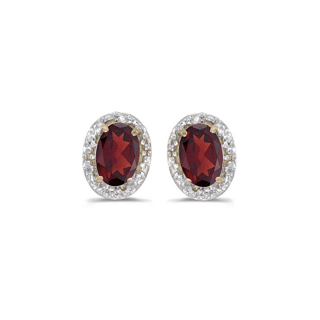 14k Yellow Gold Oval Garnet And Diamond Earrings