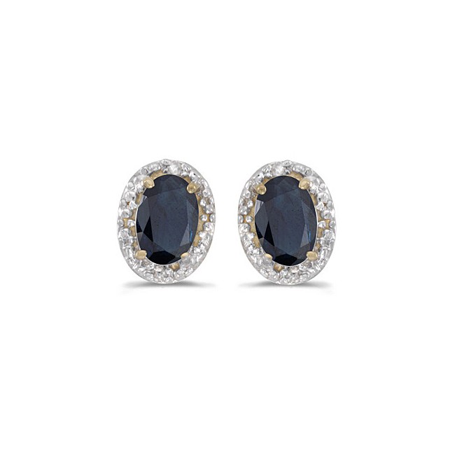 14k Yellow Gold Oval Sapphire And Diamond Earrings