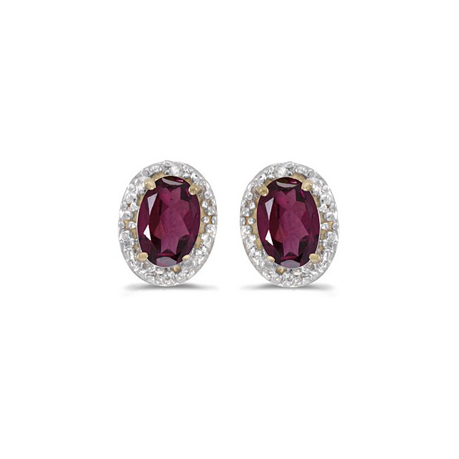 14k Yellow Gold Oval Rhodolite Garnet And Diamond Earrings