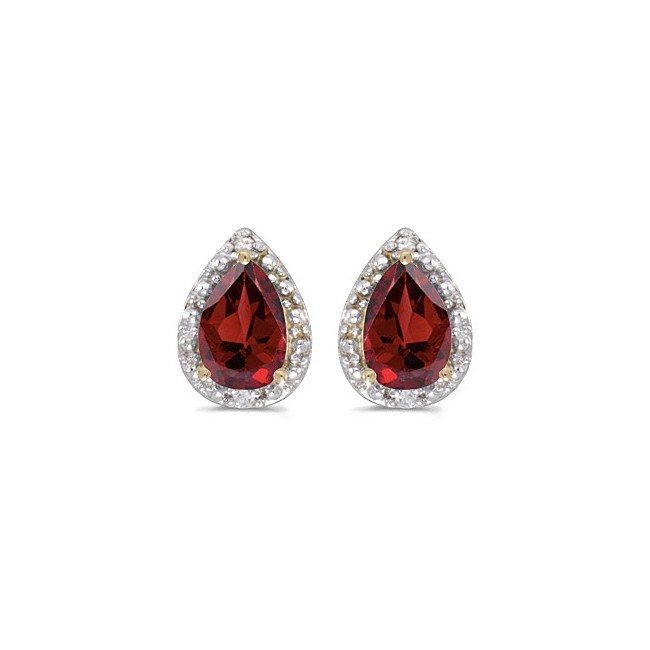 14k Yellow Gold Pear Garnet And Diamond Earrings