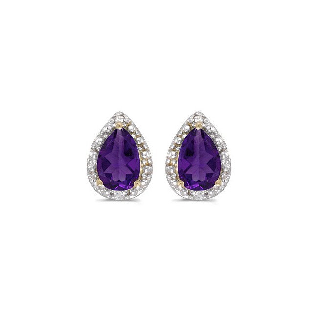 14k Yellow Gold Pear Amethyst And Diamond Earrings