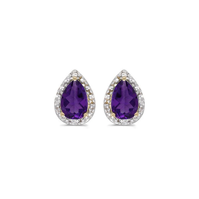 14k Yellow Gold Pear Amethyst And Diamond Earrings