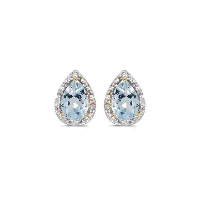 14k Yellow Gold Pear Aquamarine And Diamond Earrings