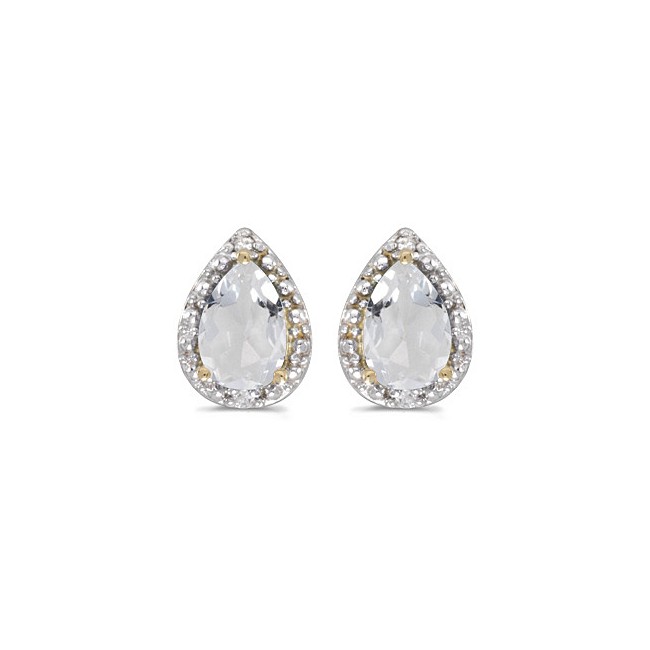 14k Yellow Gold Pear White Topaz And Diamond Earrings