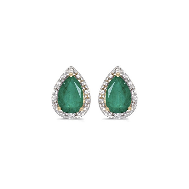 14k Yellow Gold Pear Emerald And Diamond Earrings