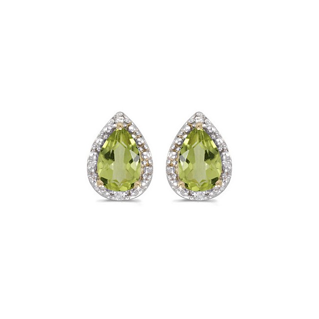 14k Yellow Gold Pear Peridot And Diamond Earrings