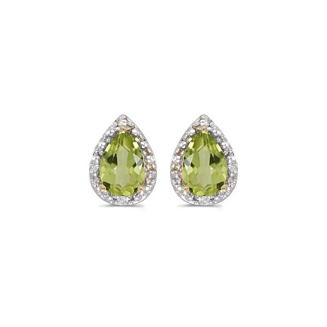 14k Yellow Gold Pear Peridot And Diamond Earrings