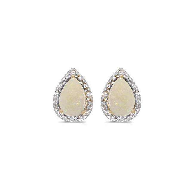 14k Yellow Gold Pear Opal And Diamond Earrings