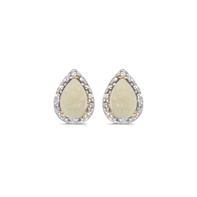 14k Yellow Gold Pear Opal And Diamond Earrings