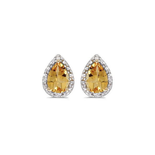 14k Yellow Gold Pear Citrine And Diamond Earrings