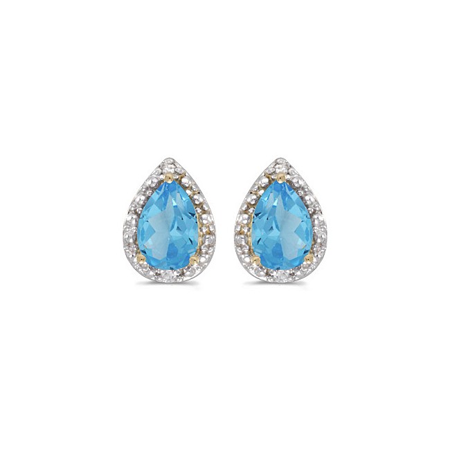 14k Yellow Gold Pear Blue Topaz And Diamond Earrings