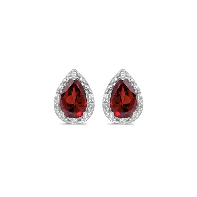 14k White Gold Pear Garnet And Diamond Earrings