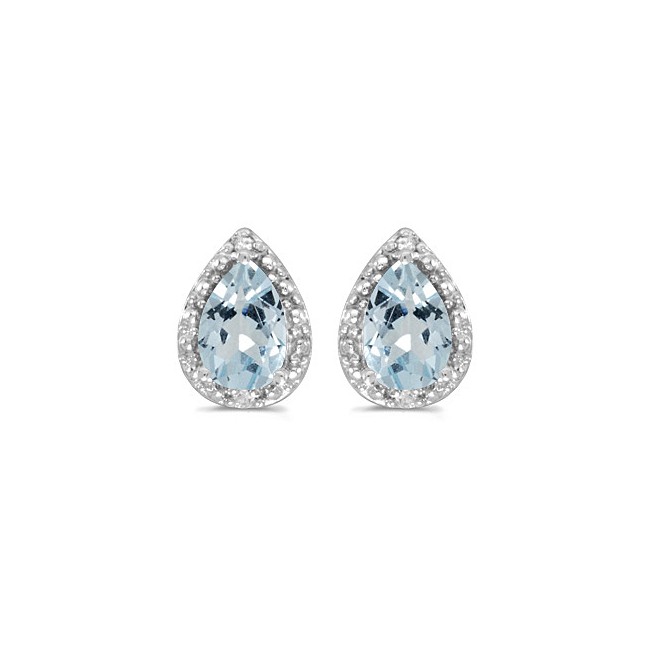 14k White Gold Pear Aquamarine And Diamond Earrings