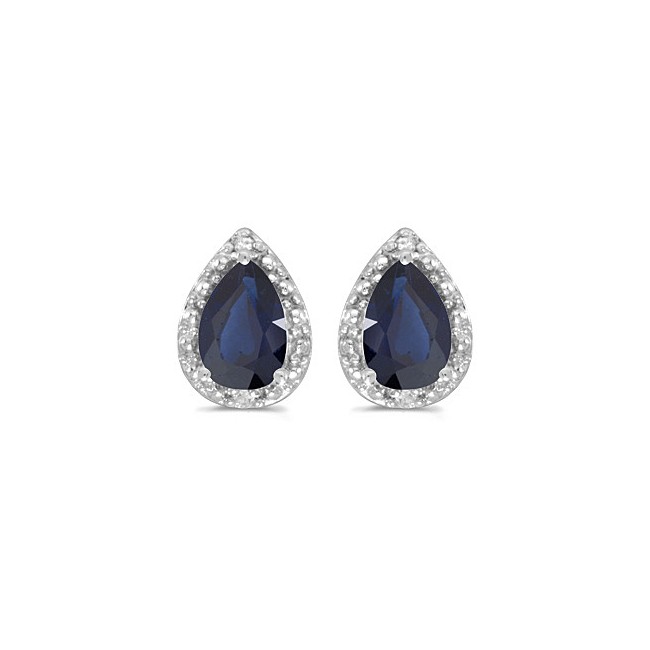 14k White Gold Pear Sapphire And Diamond Earrings