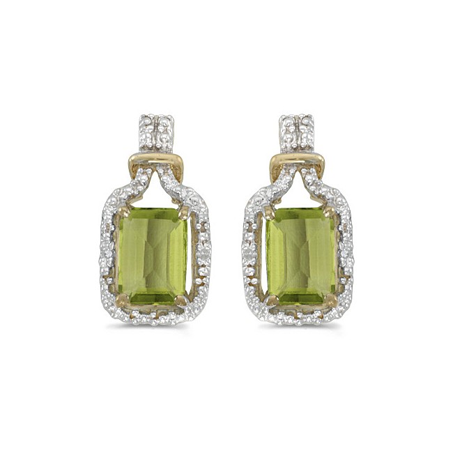 14k Yellow Gold Emerald-cut Peridot And Diamond Earrings