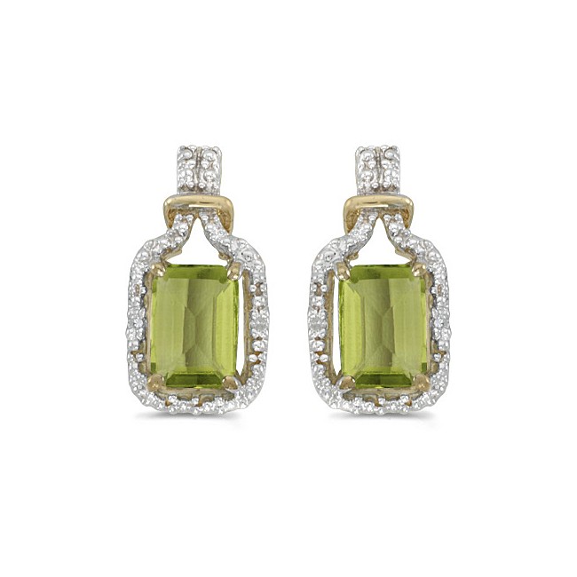 14k Yellow Gold Emerald-cut Peridot And Diamond Earrings