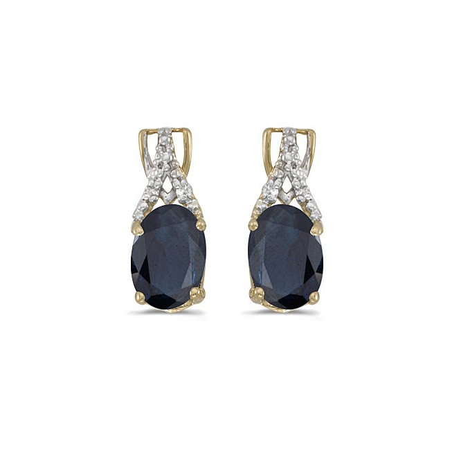 14k Yellow Gold Oval Sapphire And Diamond Earrings