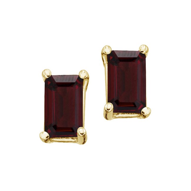 14K Yellow Gold 5x3 Emerald Cut Garnet Earrings