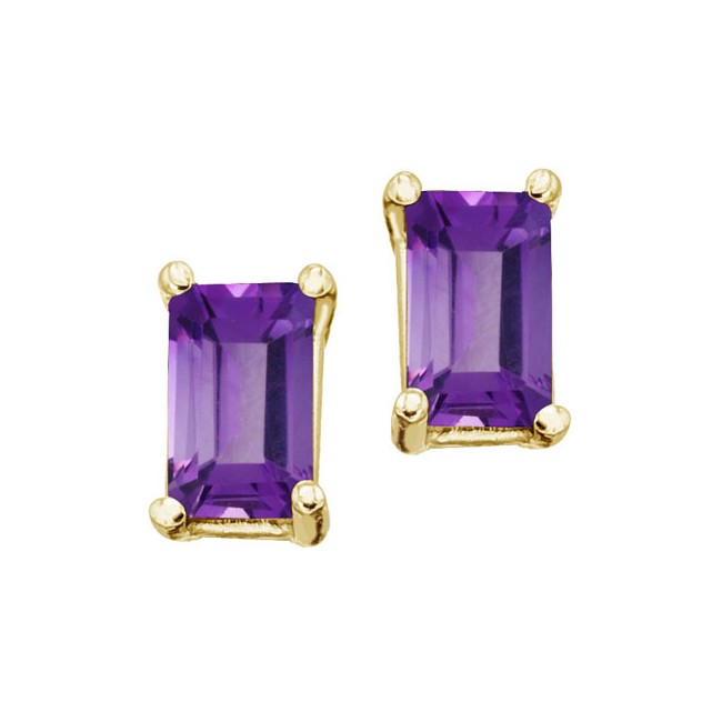 14K Yellow Gold 5x3 Emerald Cut Amethyst Earrings