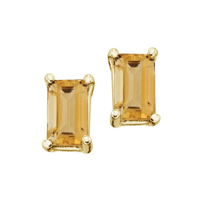 14K Yellow Gold 5x3 Emerald Cut Citrine Earrings