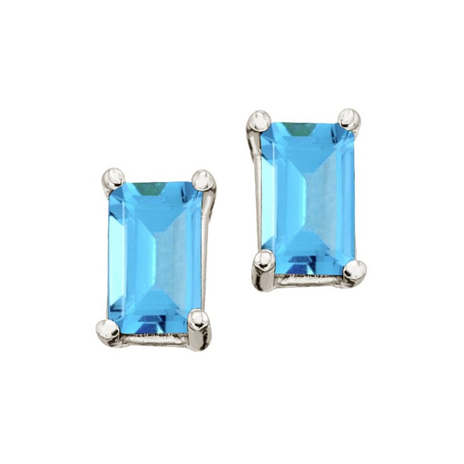 14K White Gold 5x3 Emerald Cut Blue Topaz Earrings