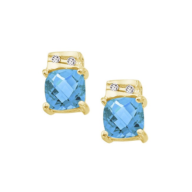 14K Yellow Gold 5 mm Blue Topaz and Diamond Earrings