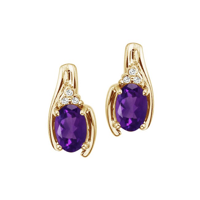 14K Yellow Gold Amethyst and Diamond Earrings