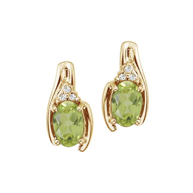 14K Yellow Gold Oval Peridot and Diamond Earrings