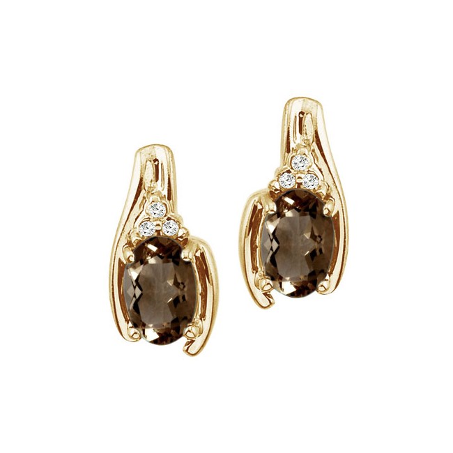 14K Yellow Gold Smoky Topaz and Diamond Earrings