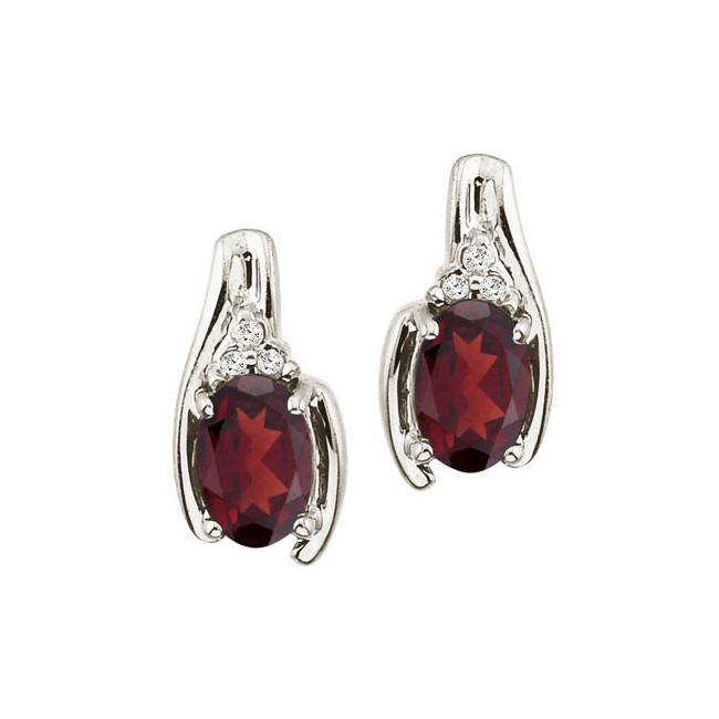 14K White Gold Oval Garnet and Diamond Earrings