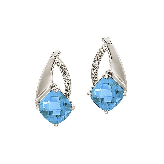 14K White Gold Blue Topaz and Diamond Earrings