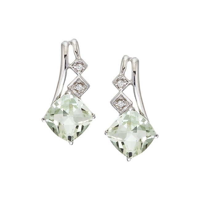 14K White Gold Green Amethyst and Diamond Earrings