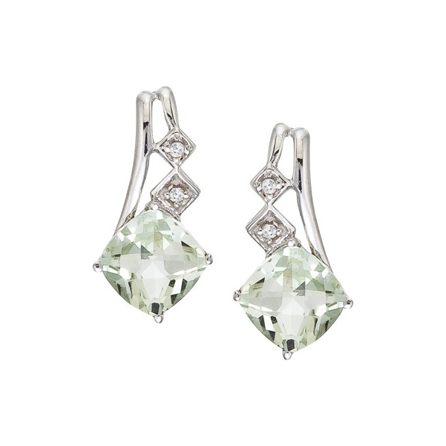 14K White Gold Green Amethyst and Diamond Earrings