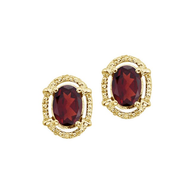 14K Yellow Gold Oval Garnet and Diamond Earrings